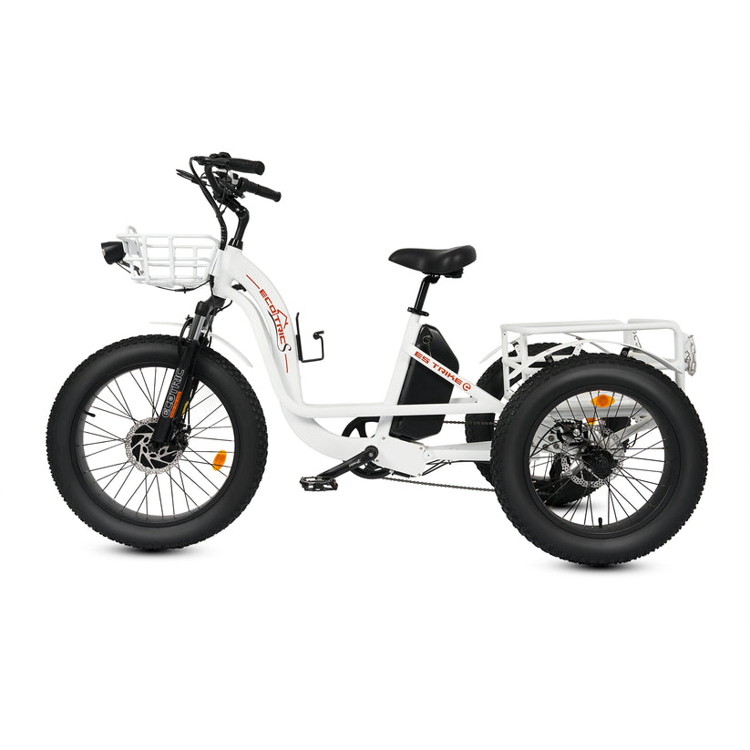 Ecotric 48V 24"x4.0 Front 20"x4.0 Rear Tires Tricycle electric bike with Front Basket + Rear Rack