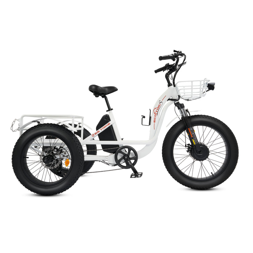 Ecotric 48V 24"x4.0 Front 20"x4.0 Rear Tires Tricycle electric bike with Front Basket + Rear Rack