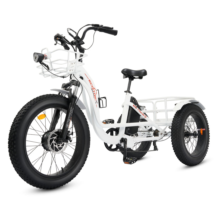 Ecotric 48V 24"x4.0 Front 20"x4.0 Rear Tires Tricycle electric bike with Front Basket + Rear Rack